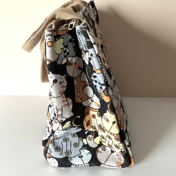 Cat Lovers Printed Small Handbag Reusable Canvas Bag Mom Bag for Women - Picture 2 of 6